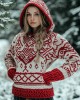 Women's Vintage Viking Valentine's Day Love Jacquard Hooded Sweater Women's Vintage Viking Valentine's Day Love Jacquard Hooded Sweater