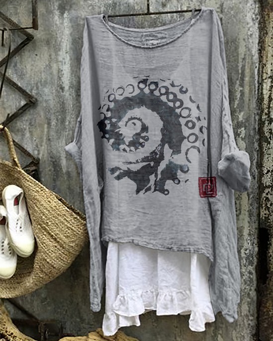 Vintage Japanese Art Octopus Cozy Linen Blend Shirt Vintage Japanese Art Octopus Cozy Linen Blend Shirt