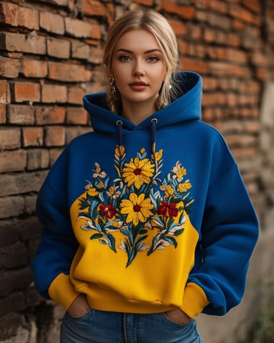 Ukraine Floral Embroidered Casual Hoodie Ukraine Floral Embroidered Casual Hoodie
