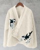 Ocean Whales Embroidery Art Fleece Kimono Cardigan