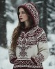 Women's Vintage Viking Valentine's Day Love Jacquard Hooded Sweater Women's Vintage Viking Valentine's Day Love Jacquard Hooded Sweater
