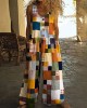 Vintage Square Patchwork Boho Art Women's Linen Wide Leg Jumpsuit Vintage Square Patchwork Boho Art Women's Linen Wide Leg Jumpsuit