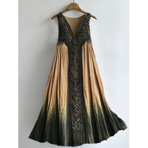 Vintage Celtic Contrast Forest Gradient Flowy Linen Dress