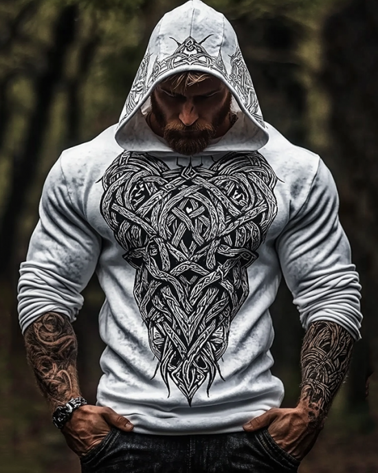 Men's Vintage Viking Art Cotton Blend Hoodie Men's Vintage Viking Art Cotton Blend Hoodie