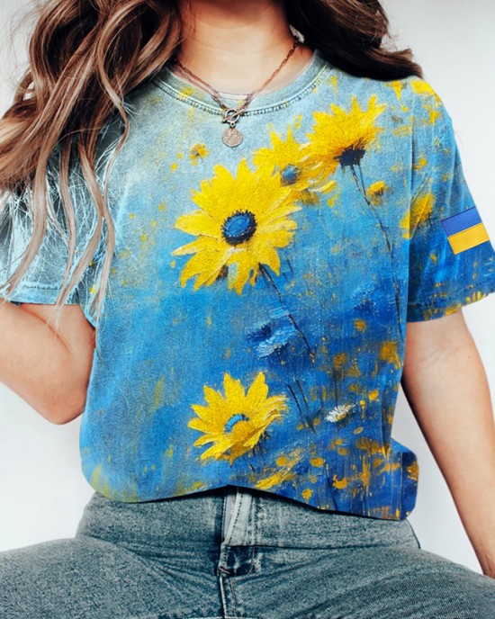 Sunflower Oil Painting Art Print Women's T-shirt Sunflower Oil Painting Art Print Women's T-shirt