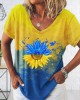 Women's Ukrainian Contrast Floral Print V-neck T-shirt Women's Ukrainian Contrast Floral Print V-neck T-shirt