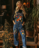 Respect The Locals Fox Floral Art Embroidered Denim Overalls Respect The Locals Fox Floral Art Embroidered Denim Overalls