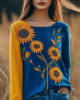 Women's Ukrainian Sunflower Color Block Art Linen Shirt Women's Ukrainian Sunflower Color Block Art Linen Shirt