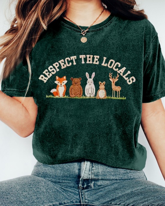 Respect The Locals Forest Animal Embroidered Washed T Shirt Respect The Locals Forest Animal Embroidered Washed T Shirt