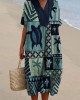 Sea Turtles & Palm Trees Geometric Art Flowy Linen Blend Dress Sea Turtles & Palm Trees Geometric Art Flowy Linen Blend Dress