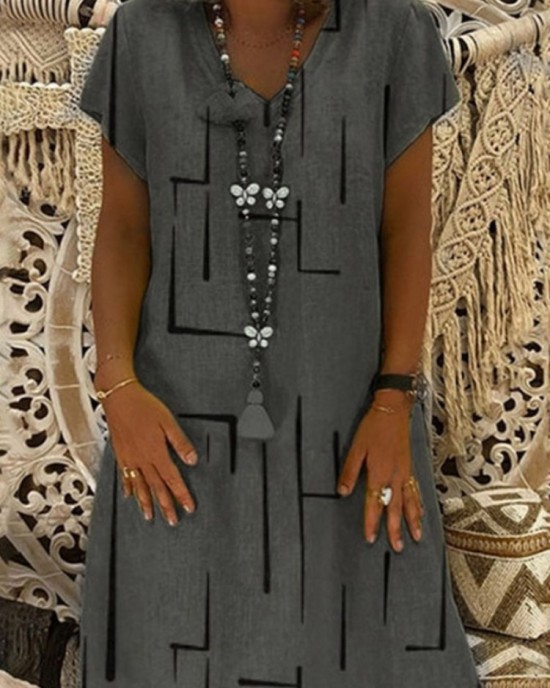 Geometric Pattern V Neck A Line Midi Dress Geometric Pattern V Neck A Line Midi Dress