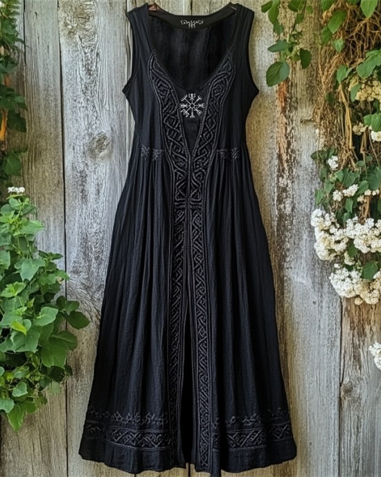 Viking Vegvisir Embroidered Celtic Knot Linen Tank Dress