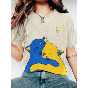 Hug Of Love Abstract Cat Graphics Ukraine Inspired Printed T-shirt