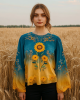Women's Ukrainian Sunflower Embroidery Art Linen Blend T-shirt Women's Ukrainian Sunflower Embroidery Art Linen Blend T-shirt
