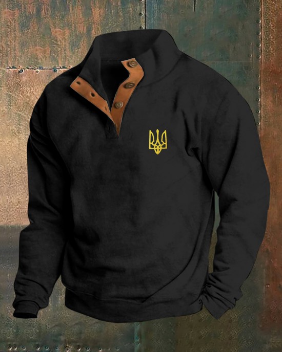 Men's Ukraine Print Stand Collar Button Sweatshirt Men's Ukraine Print Stand Collar Button Sweatshirt