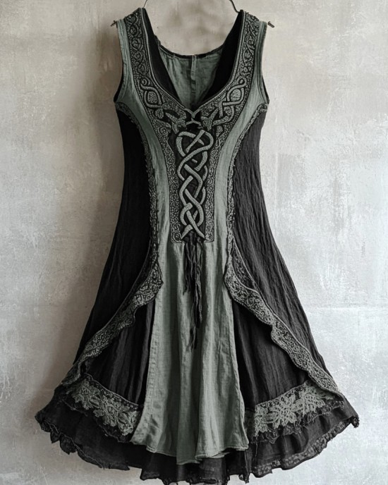Viking Tribal Celtic Knot Lace Art Linen Tank Dress Viking Tribal Celtic Knot Lace Art Linen Tank Dress
