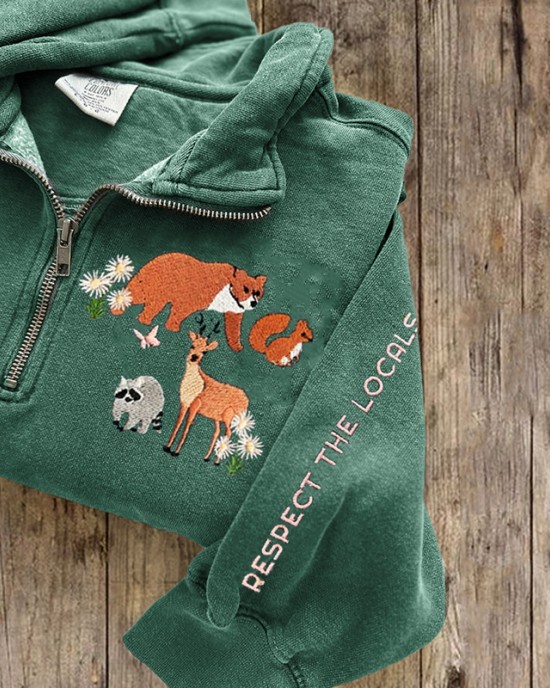 Respect The Locals Protect National Park Embroidered Zip Up Sweatshirt
