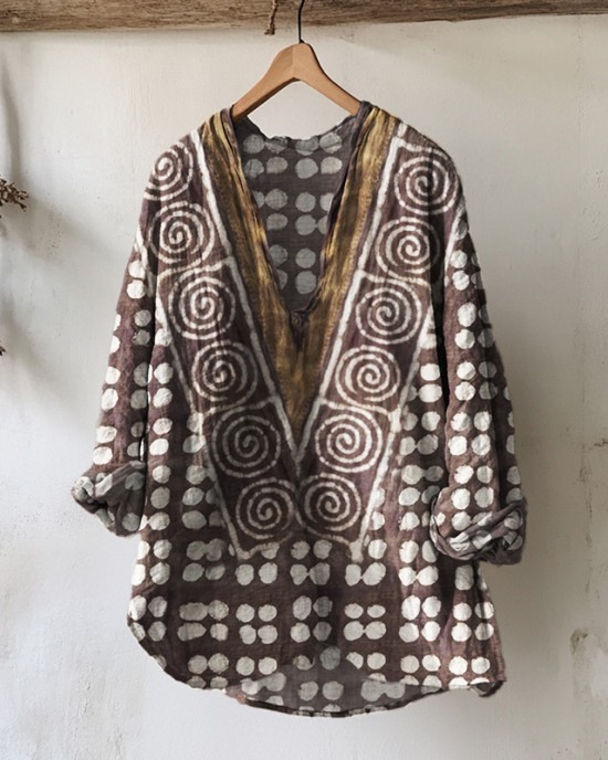 Indigo Earthy Ethnic Block Print Linen Tunic Indigo Earthy Ethnic Block Print Linen Tunic
