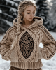 Women's Viking Tree Of Life Jacquard Celtic Knit Hooded Sweater Women's Viking Tree Of Life Jacquard Celtic Knit Hooded Sweater