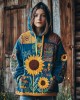 Ukrainian Sunflower Embroidered Patchwork Comfy Hoodie
