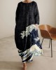 Japanese Wave Inspired Pattern Comfy Midi Dress Japanese Wave Inspired Pattern Comfy Midi Dress