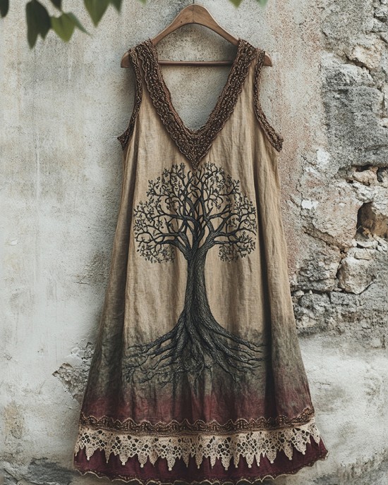 Tribal Viking Celtic Knot Gradient Art Linen Tank Dress Tribal Viking Celtic Knot Gradient Art Linen Tank Dress