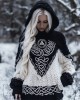 Viking Embroidered Celtic Contrast Color Cozy Chunky Hooded Sweater