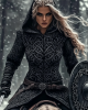 Women's Viking Tribal Jacquard Celtic Chunky Knit Zip-up Hooded Sweater