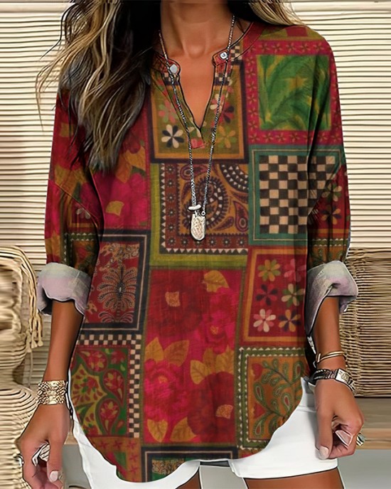 Floral Block V-Neck Shirt