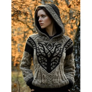 Viking Tree Of Life Tribal Celtic Cozy Chunky Hooded Sweater