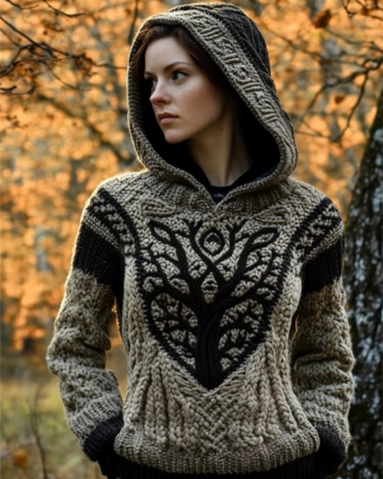 Viking Tree Of Life Tribal Celtic Cozy Chunky Hooded Sweater Viking Tree Of Life Tribal Celtic Cozy Chunky Hooded Sweater