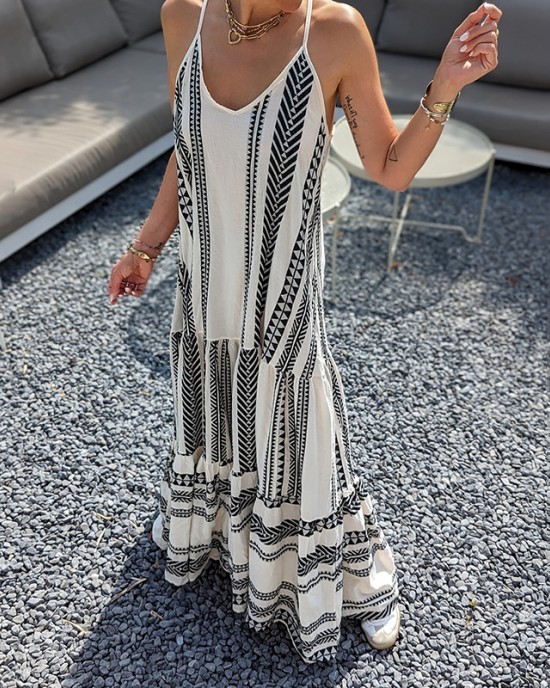 Vintage Geometric Color Block Bohemian Patchwork Sleeveless Colorful Dress Vintage Geometric Color Block Bohemian Patchwork Sleeveless Colorful Dress