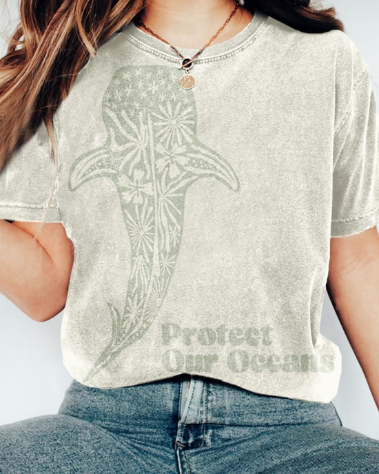 Protect Our Oceans Whale Shark Print Washed T Shirt Protect Our Oceans Whale Shark Print Washed T Shirt