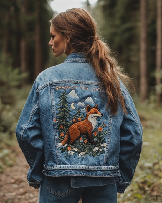Respect The Locals Fox Landscape Embroidered Denim Jacket