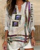 Flower & Bird Embroidery Art Women's Linen V-neck Shirt Flower & Bird Embroidery Art Women's Linen V-neck Shirt