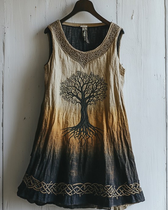 Women's Viking Tree Of Life Celtic Gradient Art Linen Sleeveless Top Women's Viking Tree Of Life Celtic Gradient Art Linen Sleeveless Top