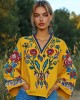 Ukrainian Folk Floral Tattoo Art Linen V-neck Shirt