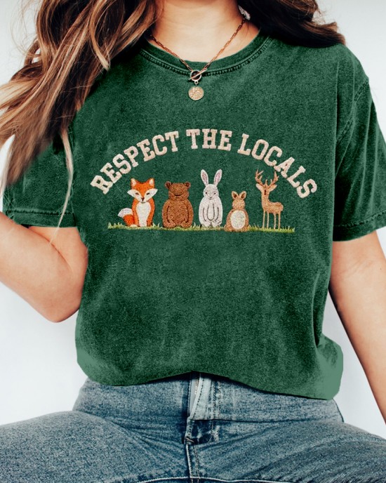 Respect The Locals Forest Animal Embroidered Washed T Shirt Respect The Locals Forest Animal Embroidered Washed T Shirt