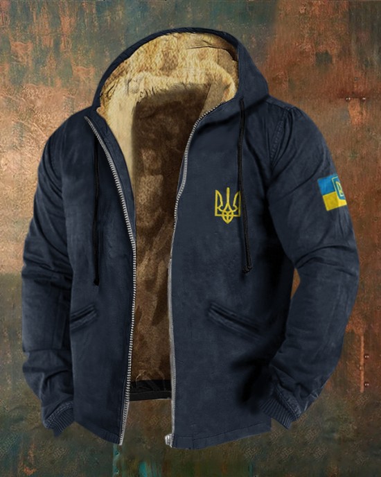 Men Support Ukrainian Trident Symbol Zipper Hoodie Men Support Ukrainian Trident Symbol Zipper Hoodie