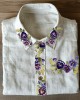 Classy Pansy Floral Embroidered Linen Blend Blouse Classy Pansy Floral Embroidered Linen Blend Blouse
