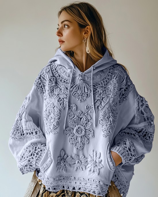 Women's Floral Embroidery Art Casual Cozy Hoodie Women's Floral Embroidery Art Casual Cozy Hoodie