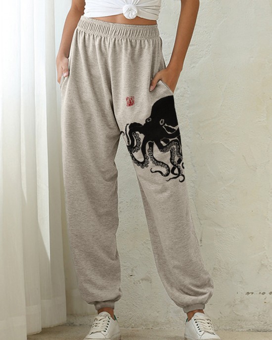 Octopus Japanese Lino Art Cozy Sweatpants Octopus Japanese Lino Art Cozy Sweatpants
