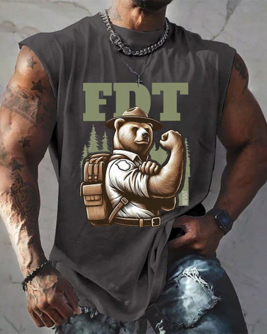 Men's Retro Support National Parks Fdt Resist Bear Print Sleeveless Tank Top Men's Retro Support National Parks Fdt Resist Bear Print Sleeveless Tank Top