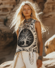 Women's Viking  Tree Of Life Tribal  With Celtic Knot Pattern Art Linen Sleeveless Top