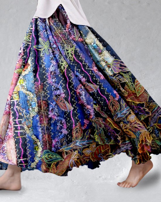 Vintage Floral Embroidered Flowy Linen Blend Wide Skirt Vintage Floral Embroidered Flowy Linen Blend Wide Skirt