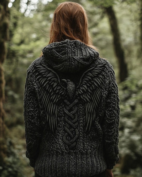 Women's Viking Tribal Bird Celtic Knotwork Hooded Sweater Women's Viking Tribal Bird Celtic Knotwork Hooded Sweater