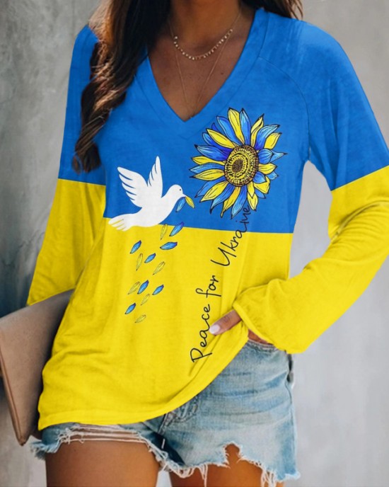 Women's Peace For Ukraine V-neck T-shirt Women's Peace For Ukraine V-neck T-shirt