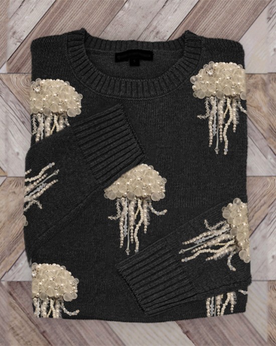 Jellyfish Pearls Beaded Embroidered Cozy Knit Sweater Jellyfish Pearls Beaded Embroidered Cozy Knit Sweater