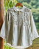 Women's Lace Cut-out Floral Design Lapel Linen Shirt