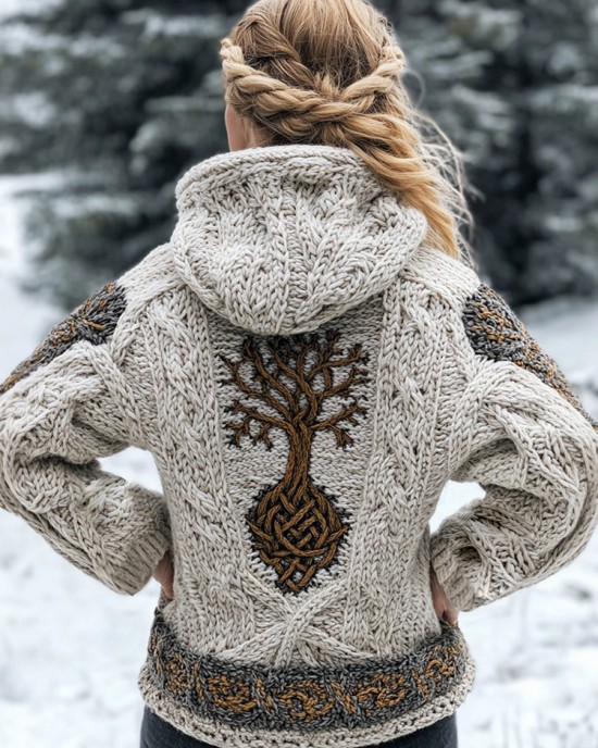 Women's Viking Tribal Tree Of Life Celtic Knotwork Hooded Sweater